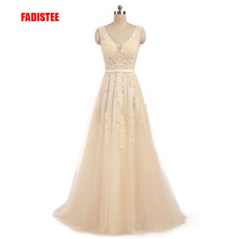 New arrival elegant champagne wedding dress Vestido de Festa appliques zipper A-line dress sweep train bow dress lace style, White
New arrival elegant champagne wedding dress Vestido de Festa appliques zipper A-line dress sweep train bow dress lace style, White