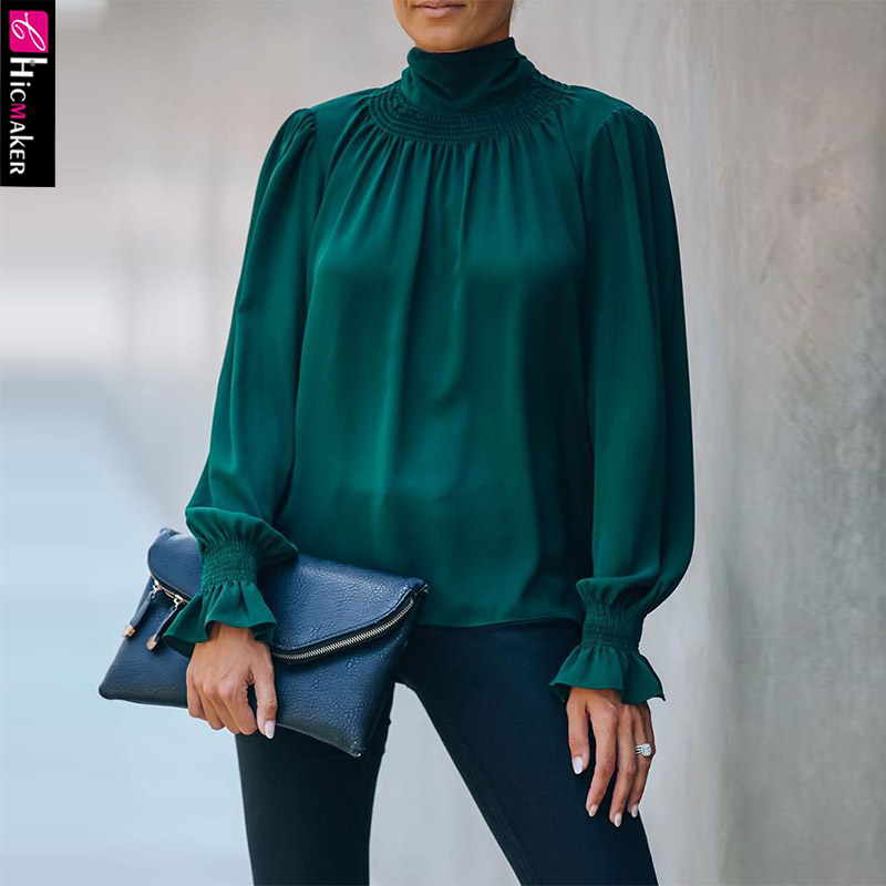Women Brief Workwear High Neck Blouse Top, Green