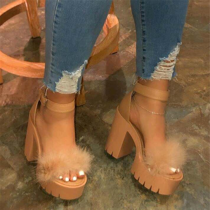 2020 New Women Platform Summer Sandals Buckle Woman Candy Colors Thick High Heels Ladies Ankle Strap Shoes Female Sandalias Y200620