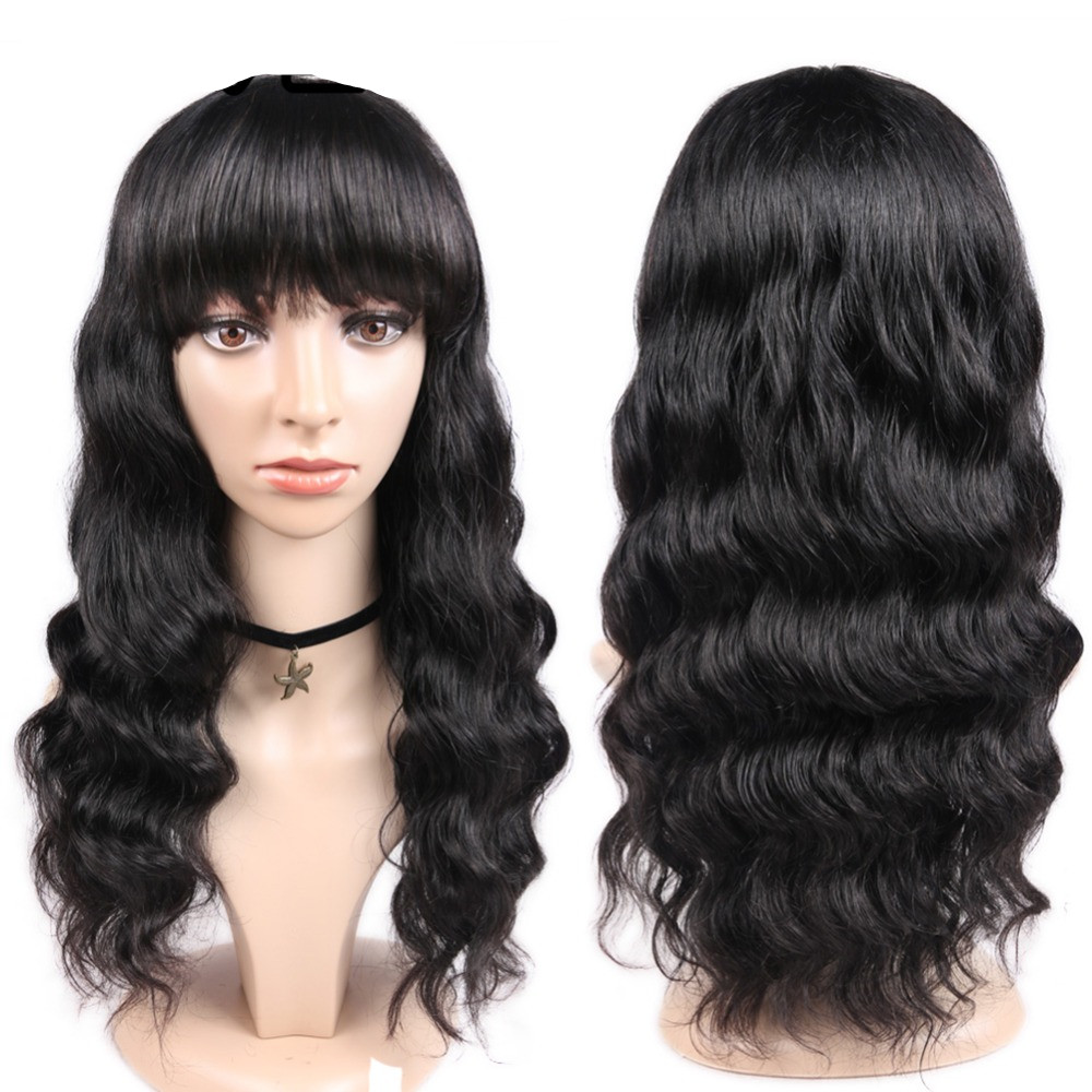 Ishow Brazilian Water Loose Deep Wave Straight Human Hair Wigs with Bangs Peruvian Curly None Lace Wigs Indian Hair Malaysian Body Wave