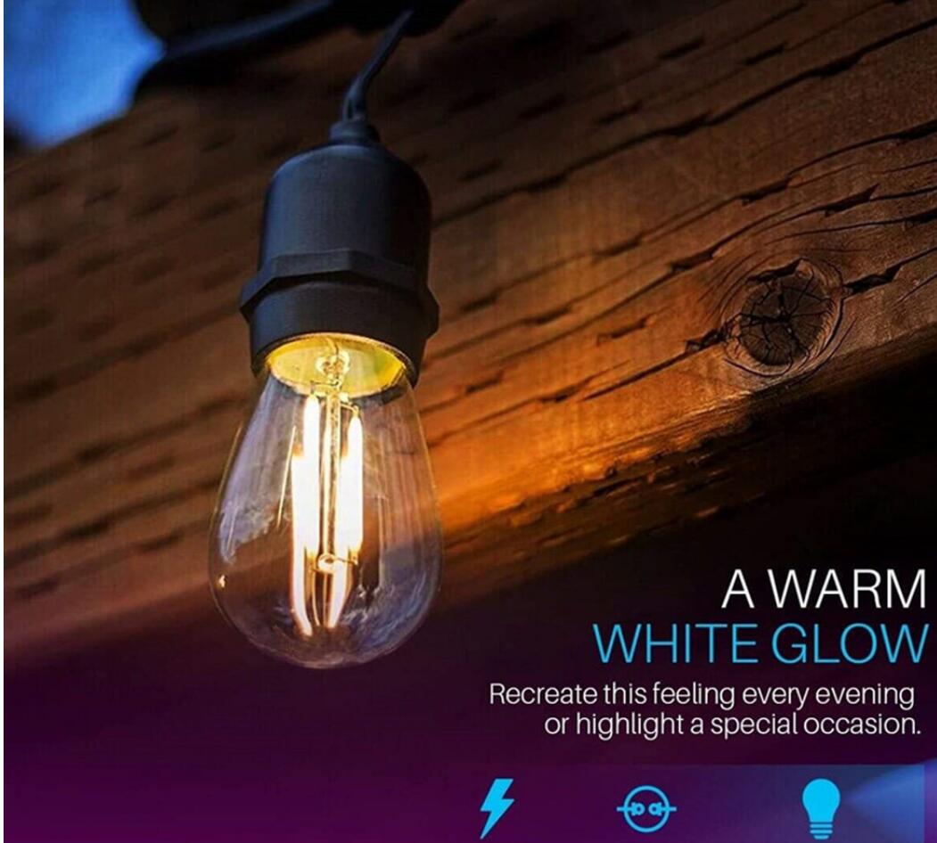 IP65 15M LED S14 String Lights Waterproof E27 Warm LED Retro Edison Filament Bulb Outdoor Street Garden Patio Holiday Lighting