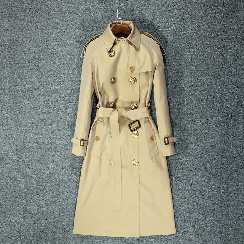 2020 new trench coat women' long British style slim coat, Champagne