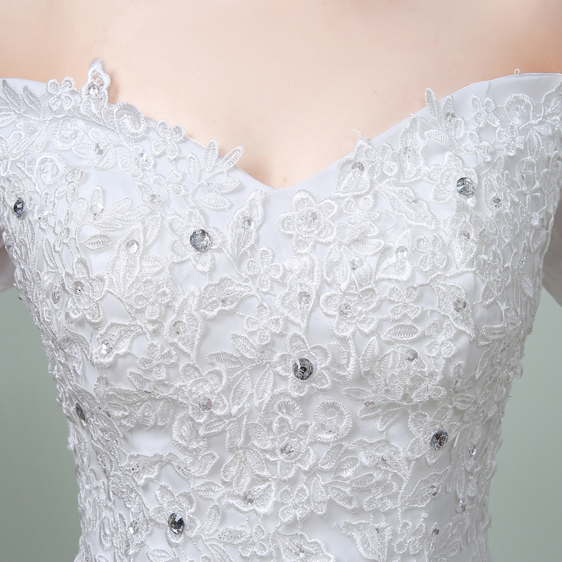 New Arrival Spring White Lace Sleeve Wedding Dress 2020 Korean Style Appliques vestidos de noiva Sexy Boat Neck Bridal Dress