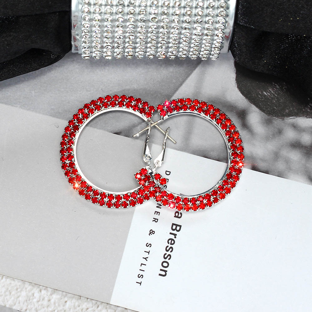 New Double Diamond Earrings for Women Gold Round C Geometric Rhinestone Statement Earring Metal Earring Fashion Jewelry