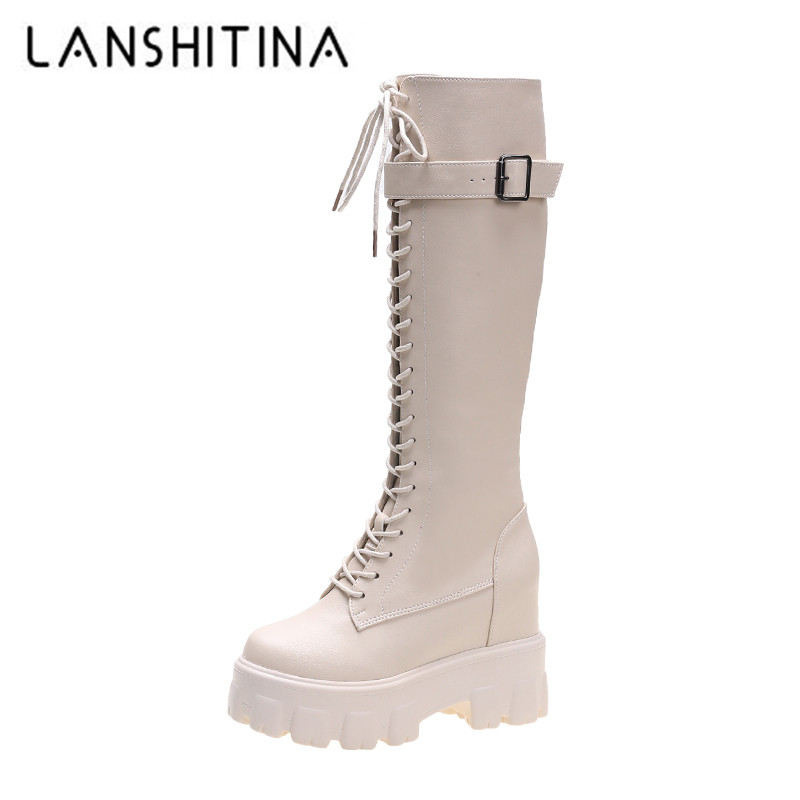Women's Platform Knee High Boots Fashion Cross-tied Long Boots Winter Short Plush Warm Motorcycle Buckle Platform Sneakers, Beige
Women's Platform Knee High Boots Fashion Cross-tied Long Boots Winter Short Plush Warm Motorcycle Buckle Platform Sneakers, Beige