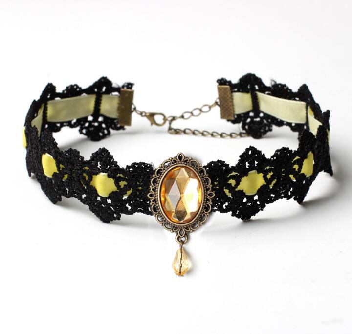 Ethnic style explosive jewelry Gothic choker lace neckband collar velvet vintage gemstone clavicle chain WY1579