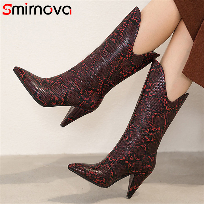 Smirnova 2020 Newest mid calf boots women snake pointed toe autumn winter boots high heel European Style dress shoes ladies, Brown
Smirnova 2020 Newest mid calf boots women snake pointed toe autumn winter boots high heel European Style dress shoes ladies, Brown