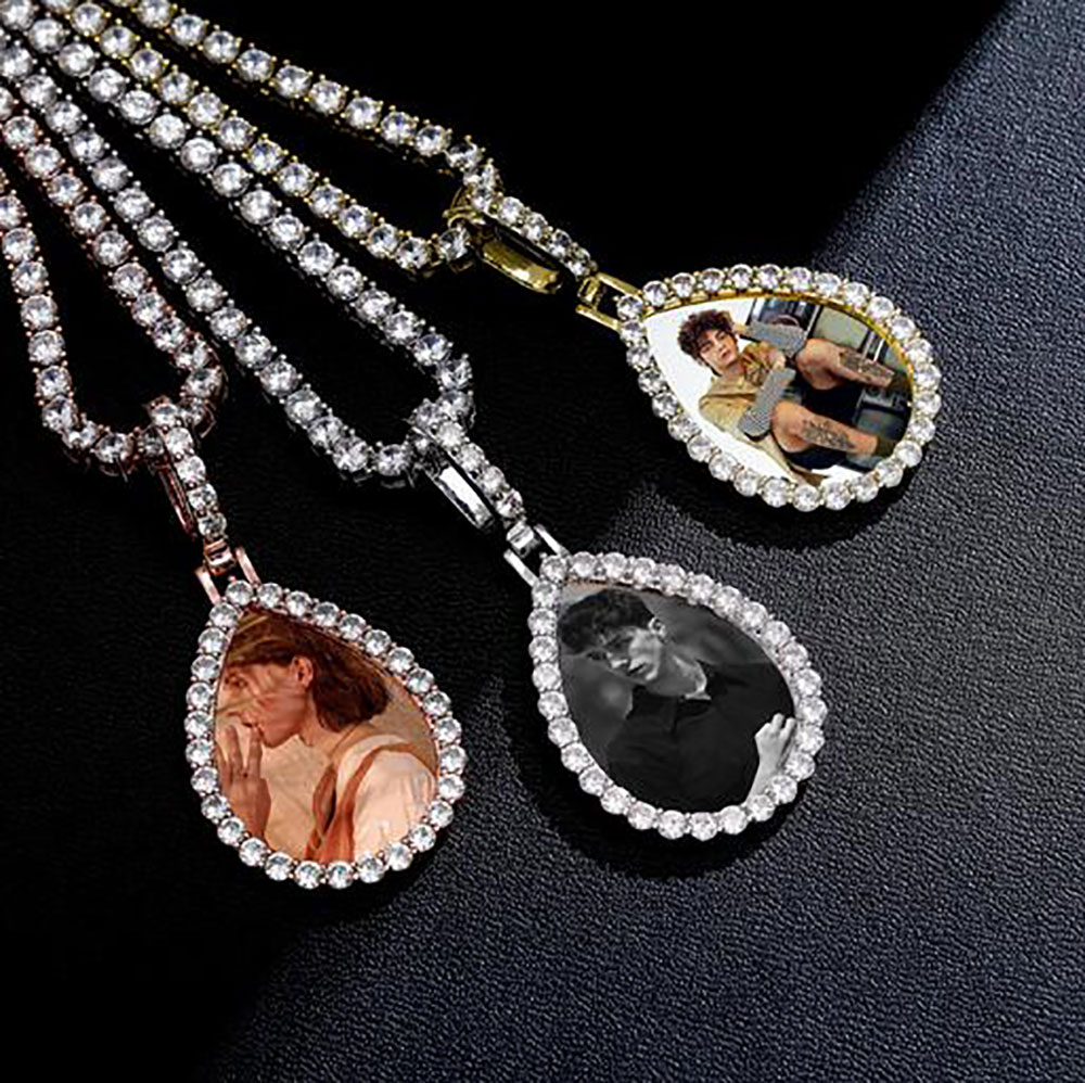 14K Gold Custom Made Memory Picture Po Pendant Iced with 18quot 20quot 24quot Rope Chain Necklace Zircon Bling Mens Hip h
