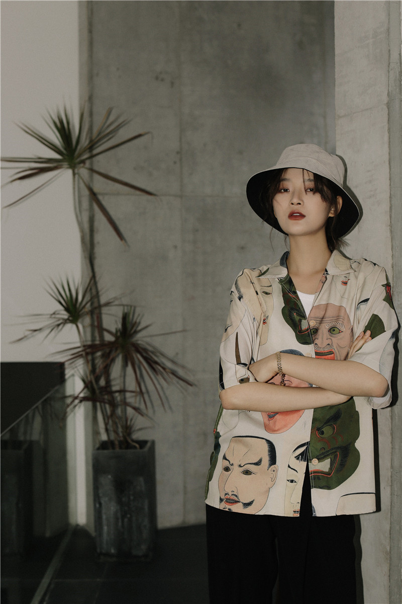 CHEERART Japanese Streetwear Ukiyoe Print Summer Blouse Women Collared Button Up Shirt Short Sleeve Top And Blouse Clothing LJ200810 - view 3