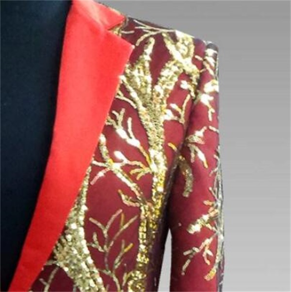 Handsome Black Mens Wedding Groom Tuxedos Gold Sequings Beading Custom Made One Piece Mens Coat Cheap Tuxedos