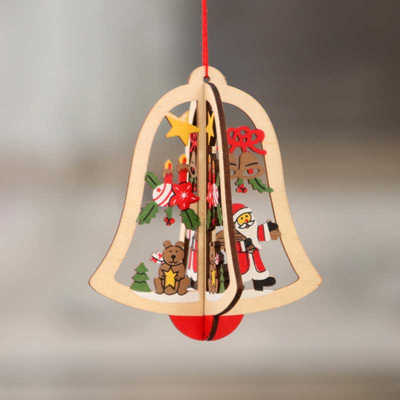 Wood Ornaments tree heart snowflake Jingle Bell Hangs Christmas Decorations Hotel Home decor