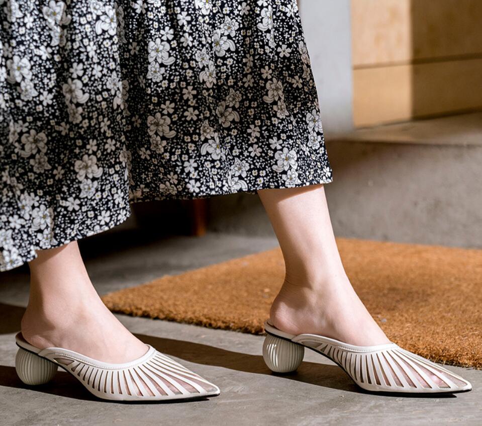 Woman Alia Leather Mules Cult Woman Pumps Pointed Toe Calf Block Heel Gaia Sandals New Fashion Pvc Clear Shoes