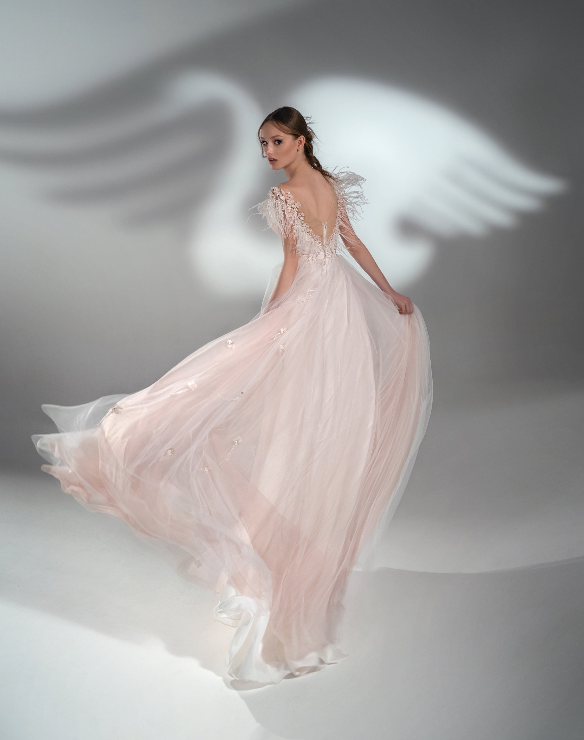 Fairy Jewel Neck Evening Dresses Flush Pink Prom Dress Sweep Train Custom Made Formal Party Gowns