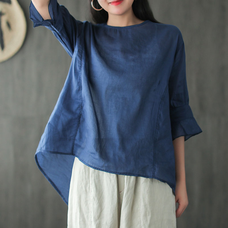 Johnature Summer 4 color O-neck Short Sleeve Irregular Pullover T-shirts 2020 New Cotton Linen Comfortable all-match Women Tops, Blue
Johnature Summer 4 color O-neck Short Sleeve Irregular Pullover T-shirts 2020 New Cotton Linen Comfortable all-match Women Tops, Blue