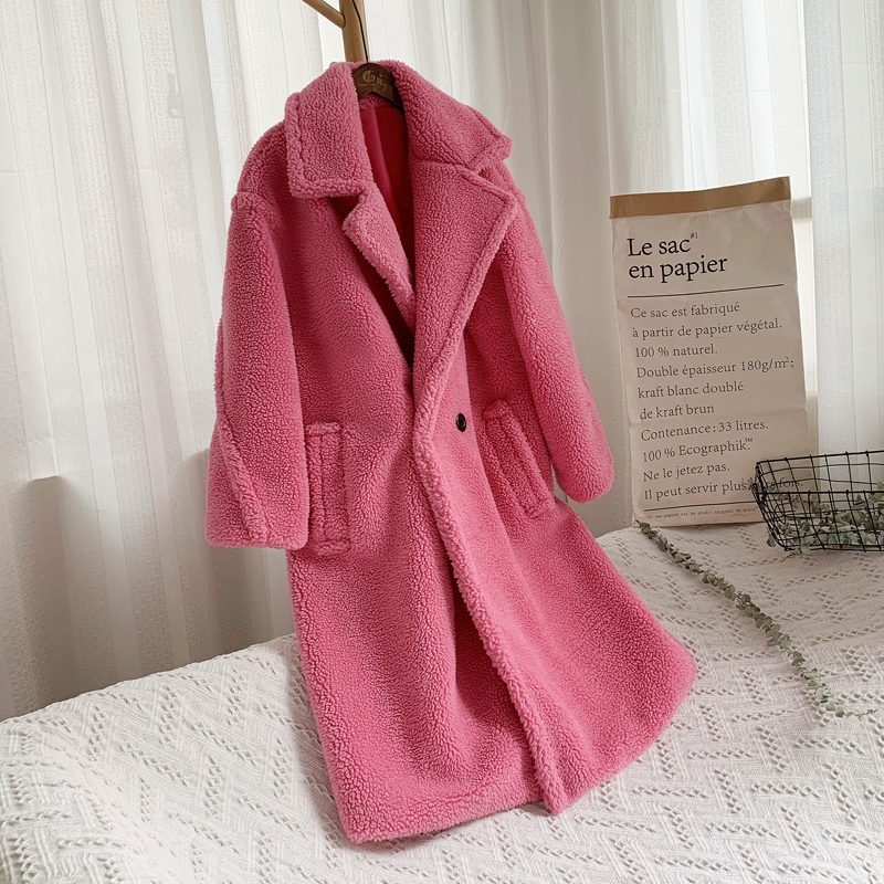 Pink Long Teddy Bear Jacket Coat Women Winter Thick Warm Oversized Chunky Outerwear Overcoat Women Faux Lambswool Fur Coats 200924 - view 6
