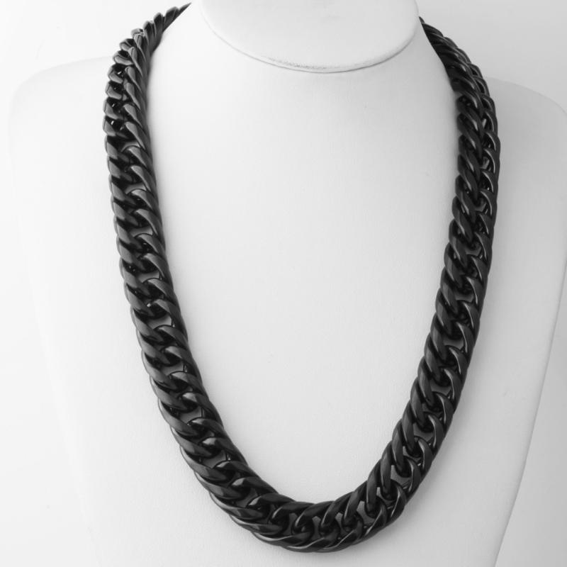 Chains Custom ANY Length 20mm Width Heavy Thick Black Tone Round Curb Cuban 316L Stainless Steel Necklace Link Mens Chain1