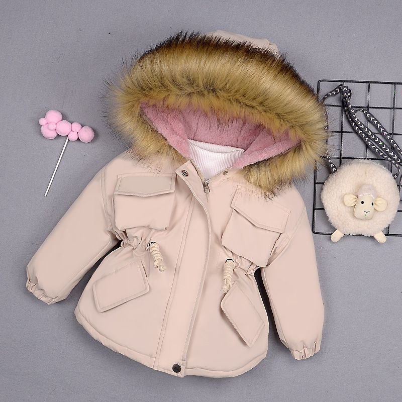 Baby Girl Denim Jacket Plus Fur Warm Toddler Children's winter girl's cotton padded clothes baby's thickened cotton padded coat LJ20082