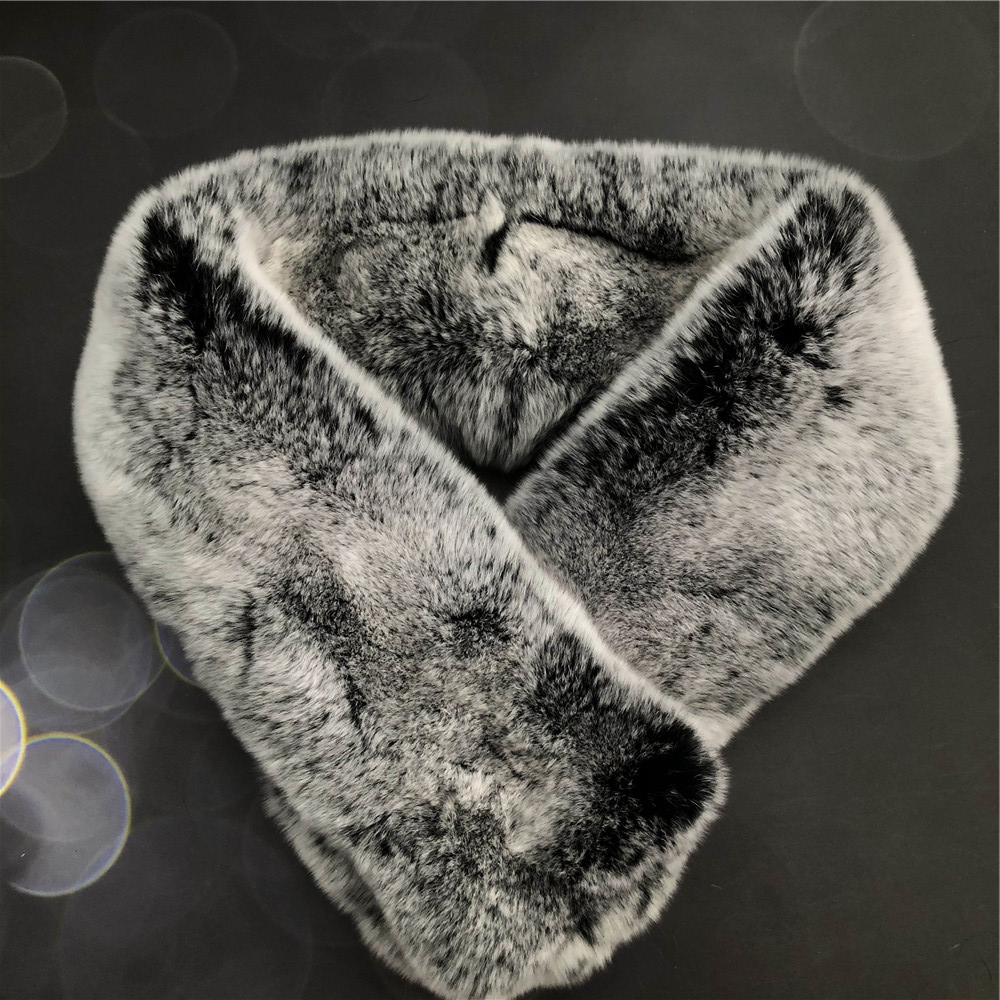 Black Frost- Double Side Real Rex Rabbit Fur Scarf Collar Shawl Scarves Wrap W Magnet Button