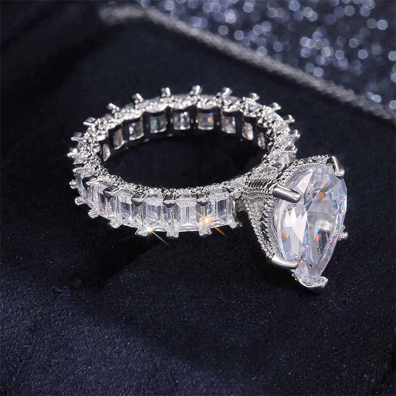 Choucong Brand New Stunning Luxury Jewelry 925 Sterling Silver Pear Cut White Large Diamond Ring Birthstone Women Wedding Band Ring Gift
