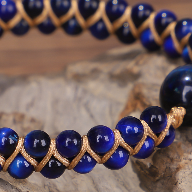 Fehame High Quality Natural Lapis Lazuli Blue Tiger Eye Stone Beads Bracelets for Women Men Stretch Round Bracelet Couple Gift