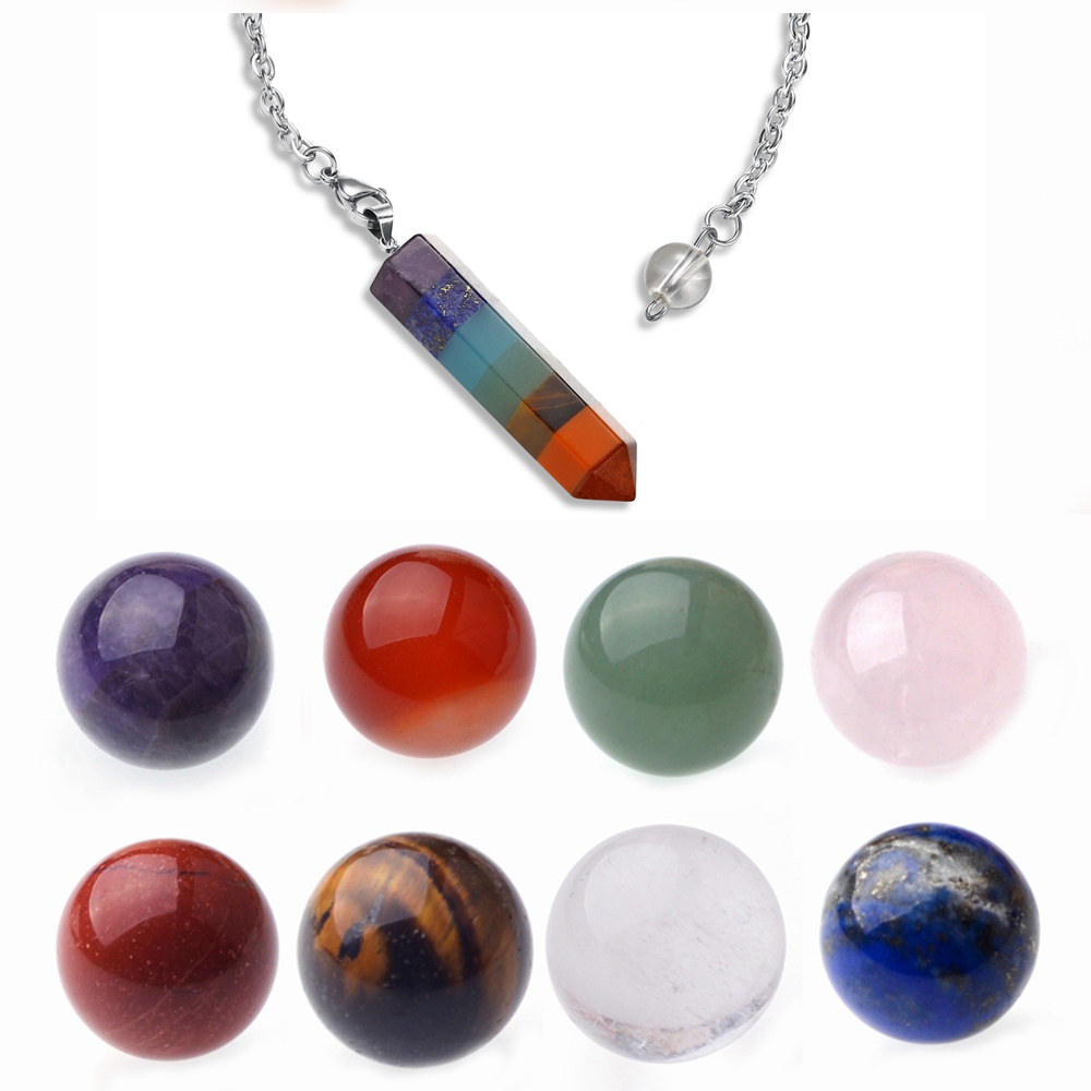 7 Chakra Stone Bracelet Gift Box Friends 7 Chakra Stone Spheres Collection Women Men Healing Yoga Quartz Crystal Pendant Necklace