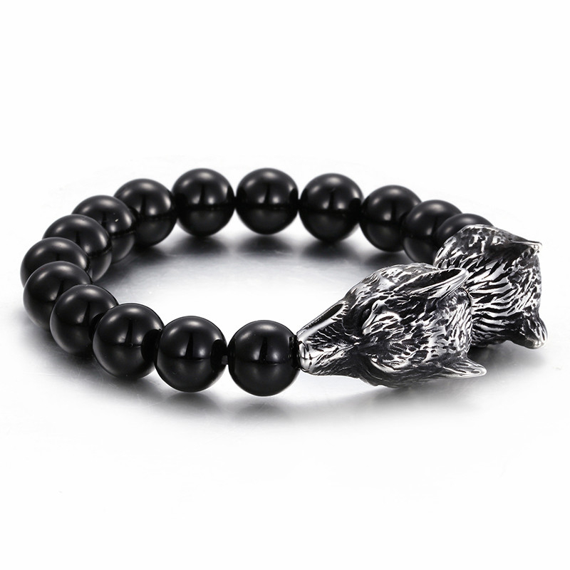 Stainless Steel Double Wolf Head Charm Bracelet Punk Black Glass Beads Men's Bracelet Rock Dropshipping Jewelry Accessory
Stainless Steel Double Wolf Head Charm Bracelet Punk Black Glass Beads Men's Bracelet Rock Dropshipping Jewelry Accessory