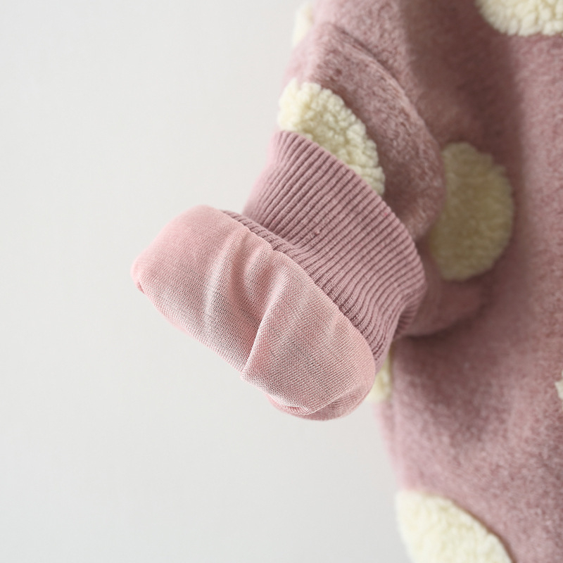 Baby Girls Winter Fleece Jacket Round Neck Polka Dots Buttons Long Sleeve Coat Outerwear Toddler Girl Coat Baby Winter Clothing1