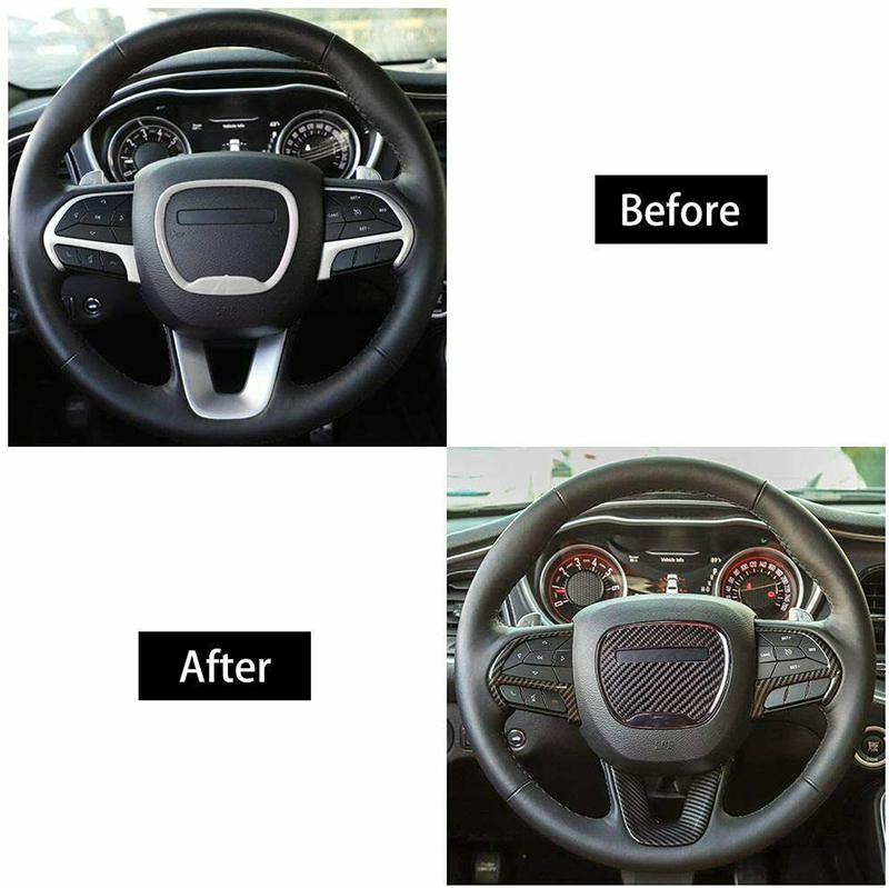 Carbon Fiber ABS Car Steering Wheel Trim Emblem Kit Sticker Decoration Cover for Dodge Charger 2015+ Interior Accessories