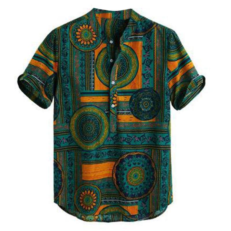 Summer Men Color Ethnic Geometry Print Short Sleeve Pullover Quality Casual Shirt Male Social Business Button Down Shirts, Green
Summer Men Color Ethnic Geometry Print Short Sleeve Pullover Quality Casual Shirt Male Social Business Button Down Shirts, Green