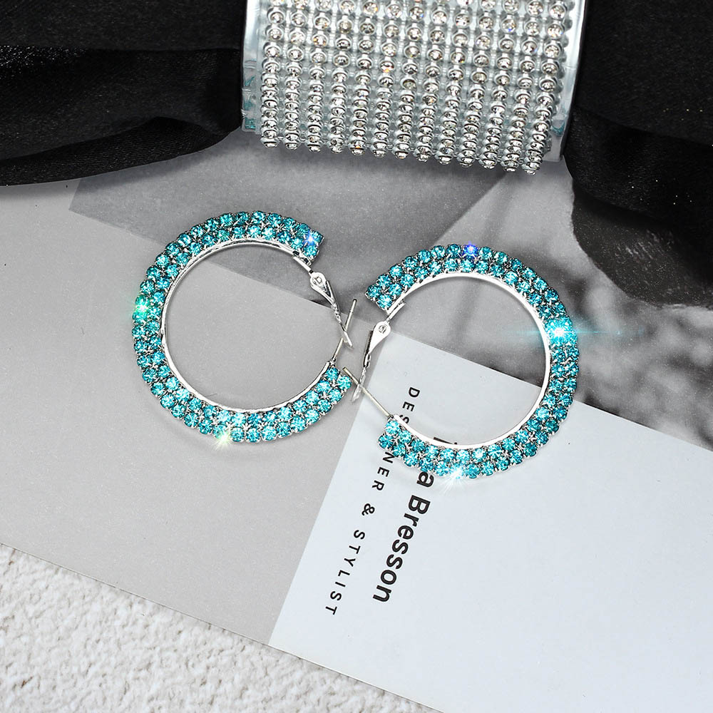 New Double Diamond Earrings for Women Gold Round C Geometric Rhinestone Statement Earring Metal Earring Fashion Jewelry