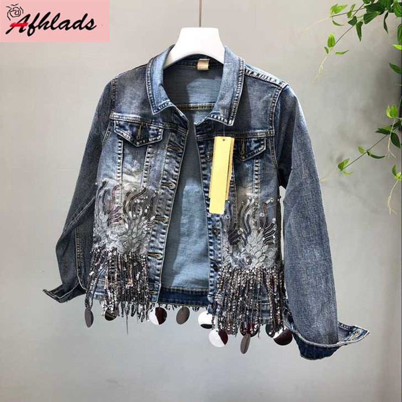 Luxury denim jacket female 2020 Spring And autumn new tassel sequins long sleeve slim coat turn-down collar rivet Jacket, Blue
Luxury denim jacket female 2020 Spring And autumn new tassel sequins long sleeve slim coat turn-down collar rivet Jacket, Blue