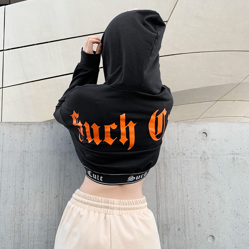 Waatfaak Hoody Streetwear Sweatshirt Women Black Harajuku Hoodies Women Letter Print Casual Autumn Crop Sweat Femme Hip Hop Top CX200808