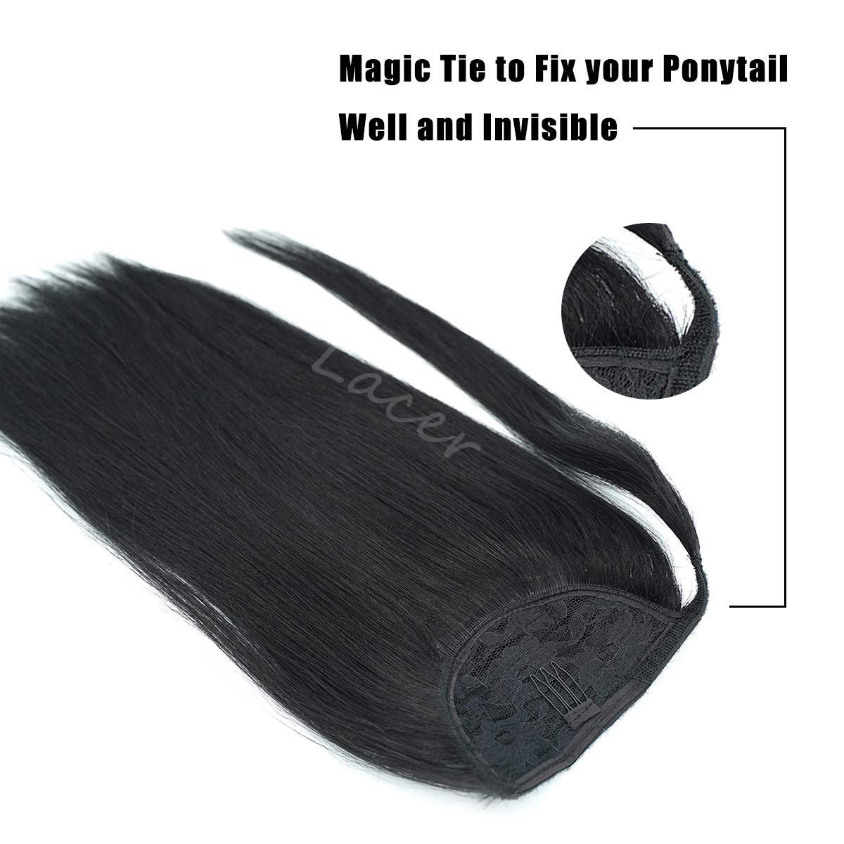 #1 Jet black Ponytail Extension Clip in Pony tail 100% Remy Human Hair Wrap Around Ponytail 16" Straight Ponytail Hairpiece
