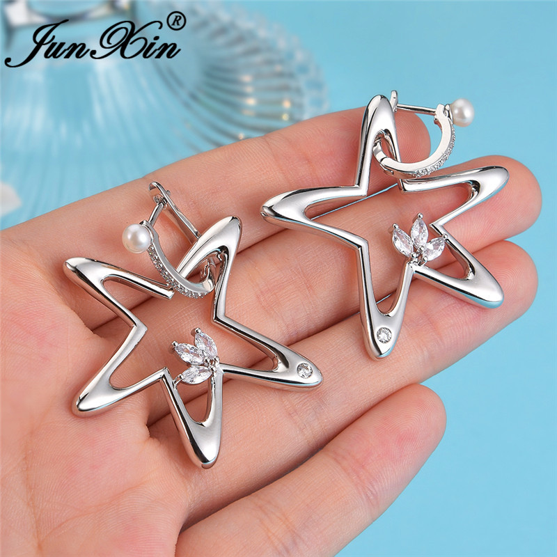 JUNXIN Cute Starfish Stud Earrings White/Rose Gold Color White Crystal Zircon Big Star Earrings For Women Wedding Jewelry
JUNXIN Cute Starfish Stud Earrings White/Rose Gold Color White Crystal Zircon Big Star Earrings For Women Wedding Jewelry