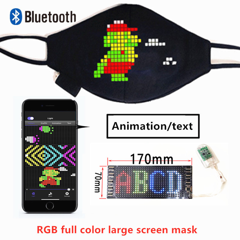 RGB 7color Bluetooth Programmable Flashing Animation Scrolling Text LED Face Masks for Bar DJ Party with USB Battery Luminous Mas