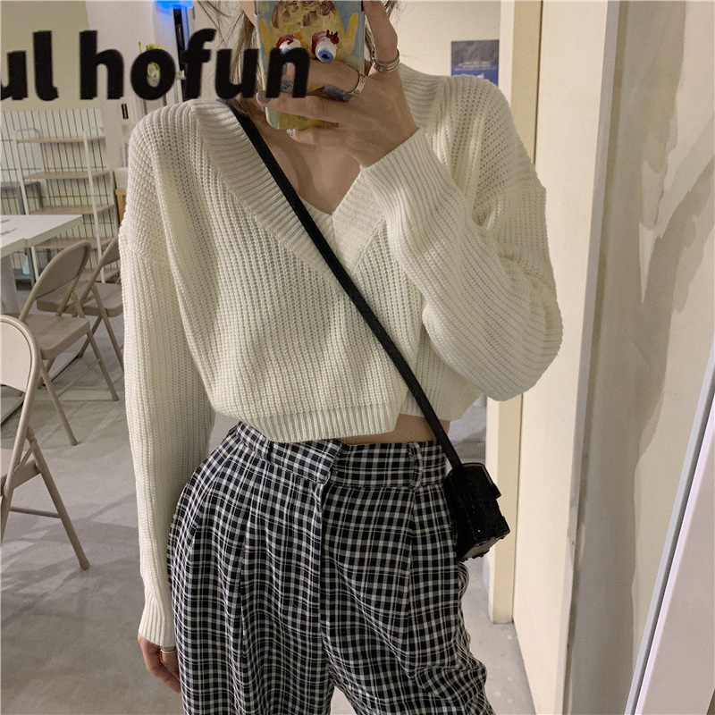 Knit Sweaters Women'S Clothing 2020 Autumn New Crop Top Korean Oversized V-Neck Design Long-Sleeved Black White Winered Sweater, Burgundy
Knit Sweaters Women'S Clothing 2020 Autumn New Crop Top Korean Oversized V-Neck Design Long-Sleeved Black White Winered Sweater, Burgundy