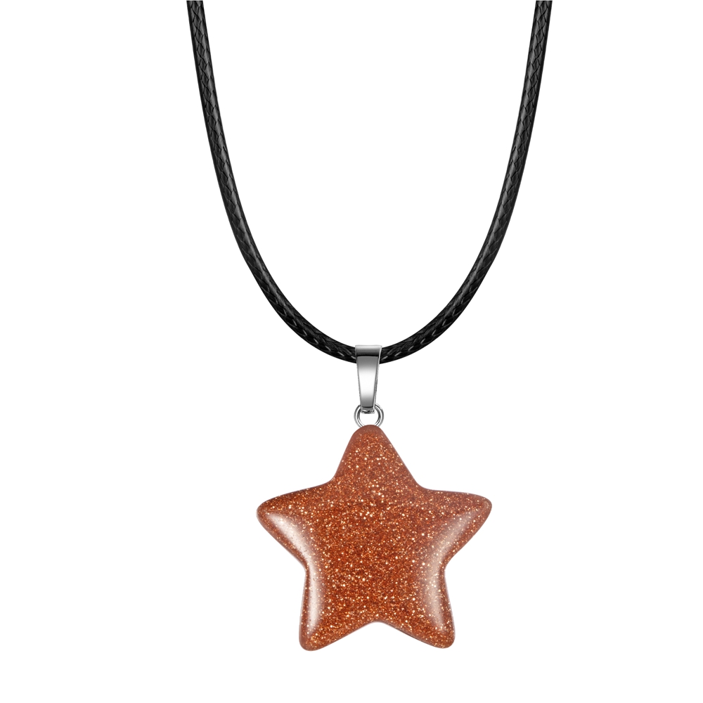 QIMOSHI Natural Healing Crystal Stone Star Pendant Necklace Reiki Solar Quartz Pendants Jewelry for Womens Mens 18Inch Leather