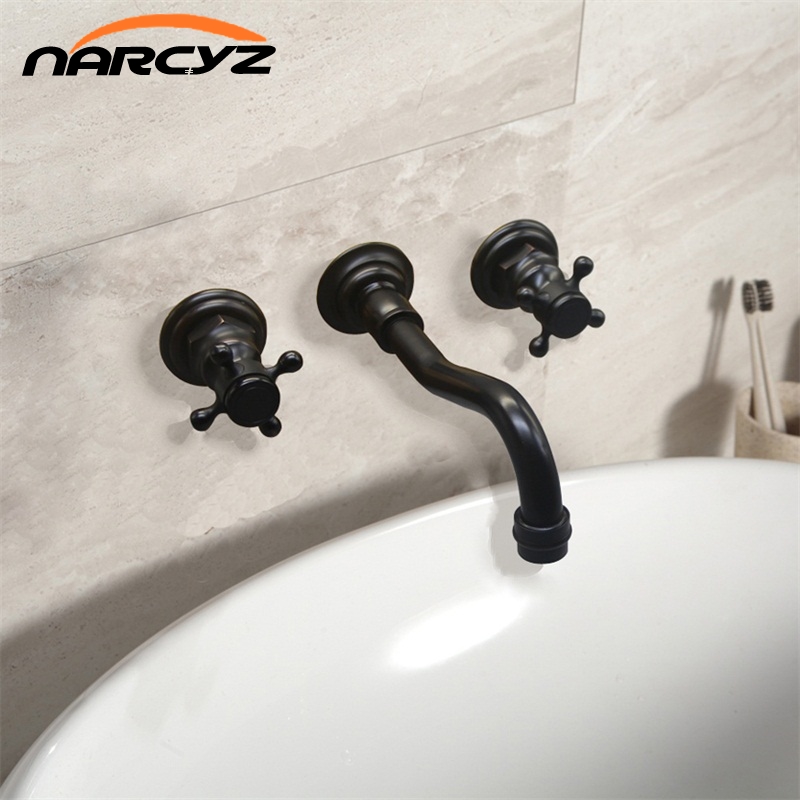 Basin Faucets Wall Mounted Brass Bathroom Sink Basin Mixer Tap Faucet 3 Pcs Black Faucet Dual Handle Sink Mixer Taps XR8251
Basin Faucets Wall Mounted Brass Bathroom Sink Basin Mixer Tap Faucet 3 Pcs Black Faucet Dual Handle Sink Mixer Taps XR8251