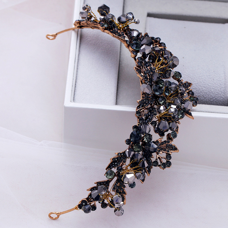 DIEZI Baroque Black Crystal Beads Bridal Tiaras Crown Rhinestone Diadem Pageant Veil Tiara Headbands Wedding Hair Accessories Y200807
