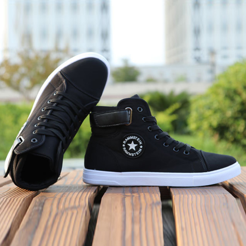 Mens High top Canvas Shoes Men 2020 Spring Autumn Fashion Sneakers Lace-up High Style Solid Colors Man Black Shoes A853