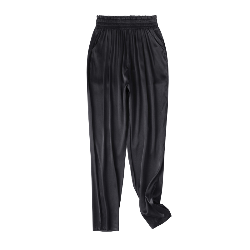 Womens Harem Pants REAL SILK Solid Elastic waist Ankle-Length Pants with Pockets Black trousers
Womens Harem Pants REAL SILK Solid Elastic waist Ankle-Length Pants with Pockets Black trousers