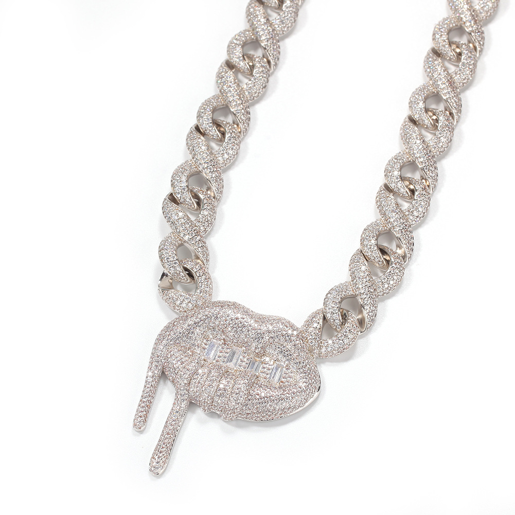 Hip Hop Mens Lip Pendant Necklace Bling Cuba Chain Shining Zircon Real Gold Plated Tennis Chain
