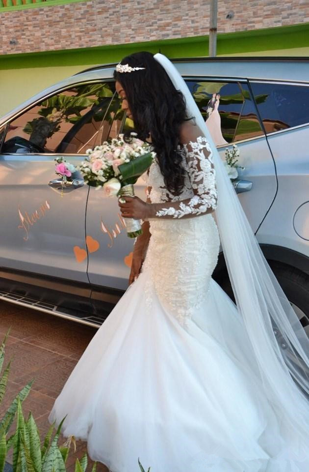 Arabic Aso Ebi Mermaid Wedding Dresses 2021 Sheer Neck Long Sleeve Open Back Lace Beaded African Bride Gowns Plus Size vestidos