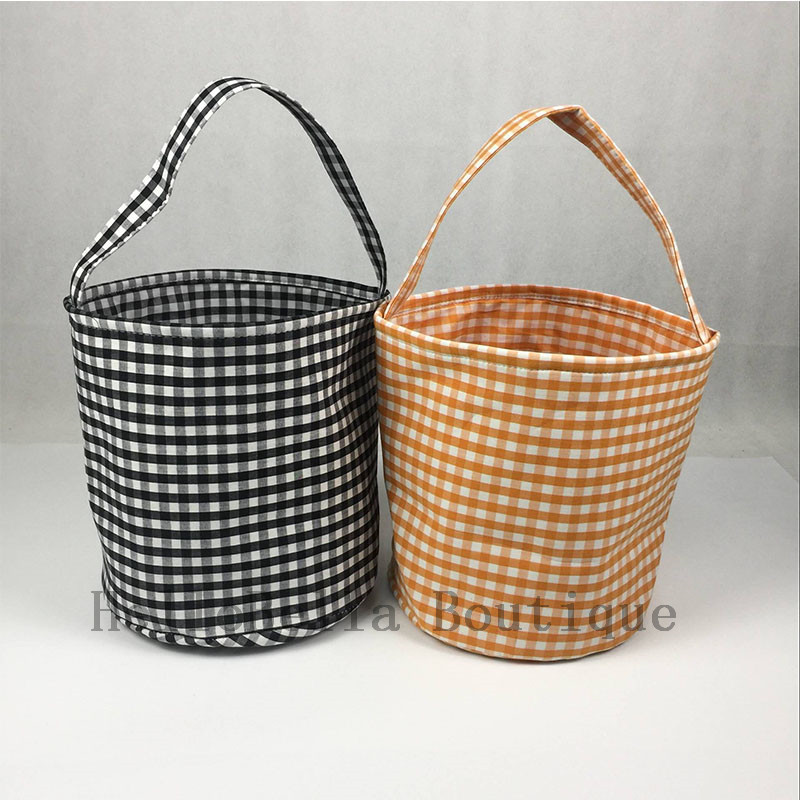 10pcs Gingham Halloween Buckets Monogrammed Black Candy Bucket Fall Basket Personalized Halloween Gingham Trick or Treat Totes