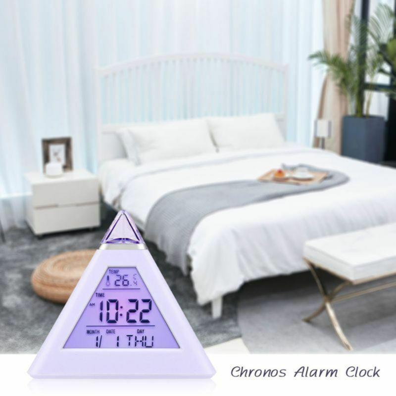 Table Clocks Triangled 7 Colors Changing LED Temperature Week Display Digital Alarm Clock Decor Room Bedside Desk