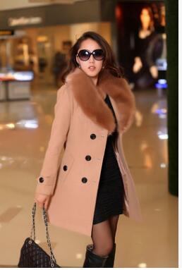 2020 Winter Women Double Breasted Big Fur Collar over Size thick girl casual Wool Coat Long yellow Jackets Parka Coats Outerwear