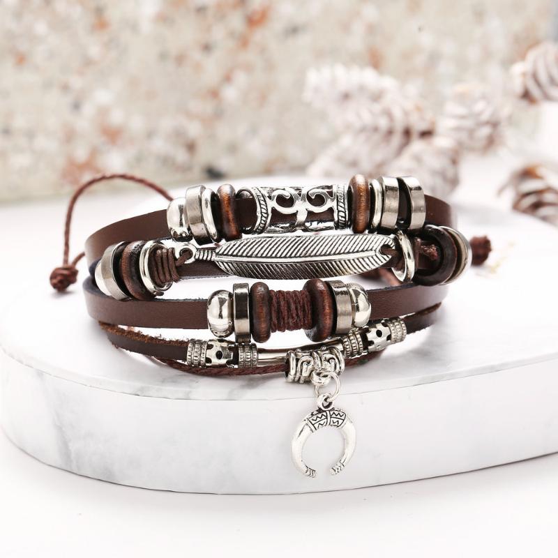 New Multilayer Feather Crescent Pendant Faux Leather Bracelet Adjustable Vintage Punk Hollow Men's Bangle Jewelry
New Multilayer Feather Crescent Pendant Faux Leather Bracelet Adjustable Vintage Punk Hollow Men's Bangle Jewelry