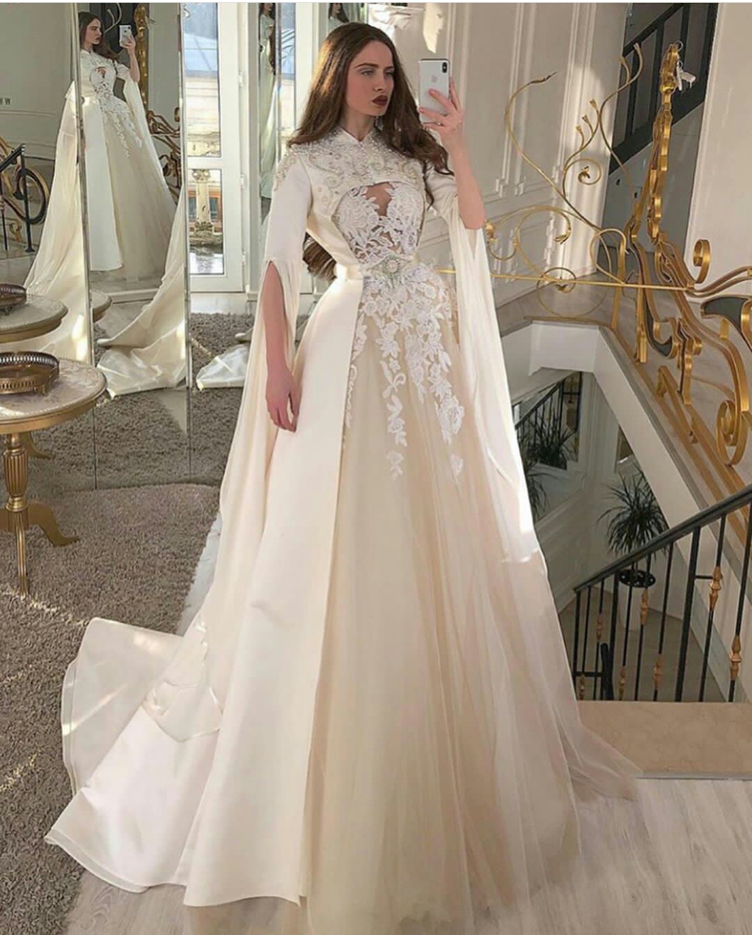 Elegant A Line Wedding Dresses With Beading Wraps High Collar Pearls Birdal Gowns Lace Appliques Wedding Robes