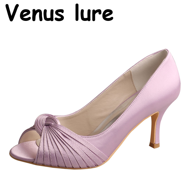 lure Lavender Wedding Shoes High Heel Peep Toe Ladies Pumps Size 8, Black