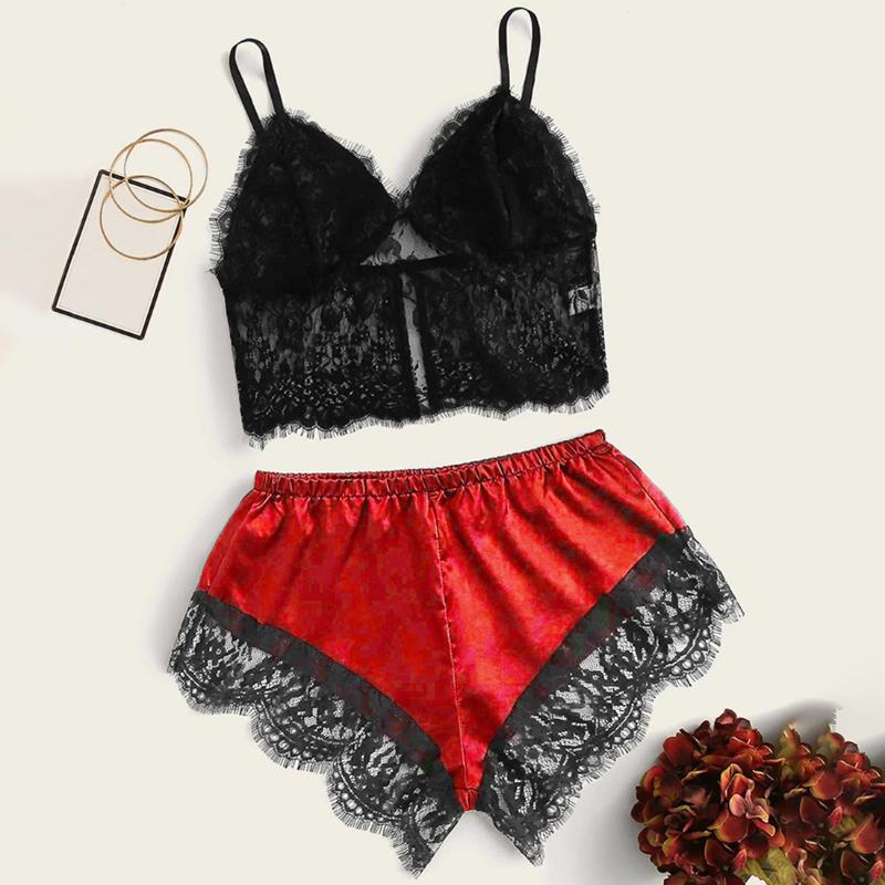 Women Lace Pajamas Set Sexy Vest+Short Lingerie Underwear Set Casual Spaghetti Strap V-Neck Home Femme Nightwear Sleeping Wear, Black
Women Lace Pajamas Set Sexy Vest+Short Lingerie Underwear Set Casual Spaghetti Strap V-Neck Home Femme Nightwear Sleeping Wear, Black